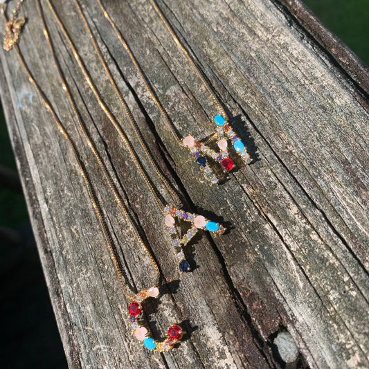 Colored Crystals Initial necklace
